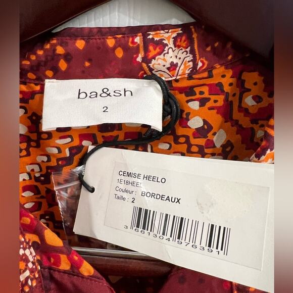 NWT BA&SH Printed Long Sleeve Button-Up Top Shirt Sz 2 - Picture 4 of 7